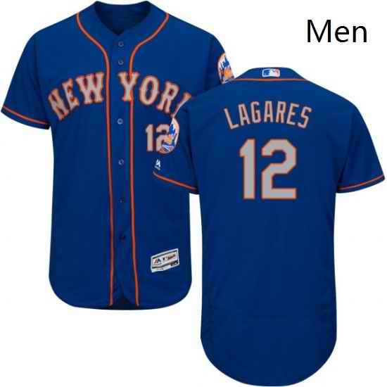 Mens Majestic New York Mets 12 Juan Lagares RoyalGray Alternate Flex Base Authentic Collection MLB Jersey